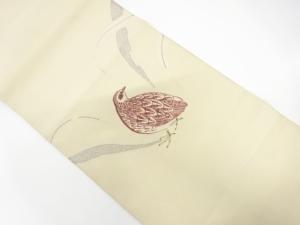 綴れ　鶉に草葉模様織り出し　名古屋帯